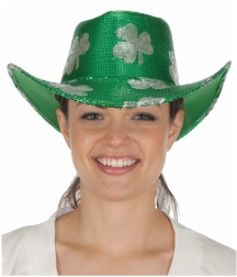 green cowboy hat with shamrock design